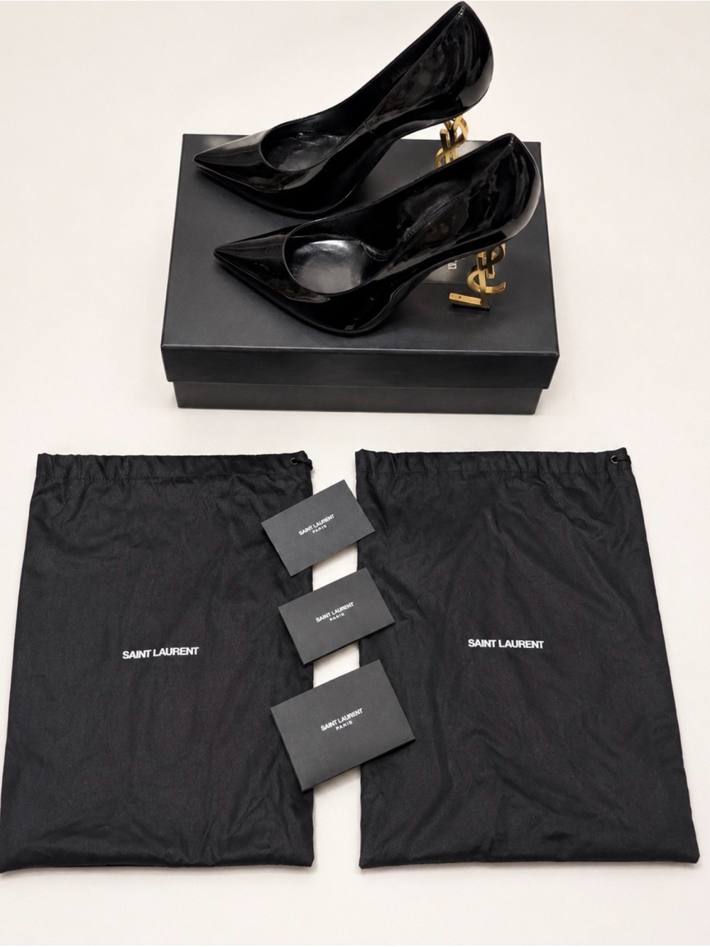 Saint Laurent Opyum 110mm Black Patent Leather Gold YSL Heel Pumps Size 42 - Picture 2 of 9